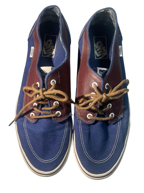 Vans Other - Vans Brigata Navy Blue Canvas Brown Leather-Trim Boat Shoes Men's Size 12 EUC